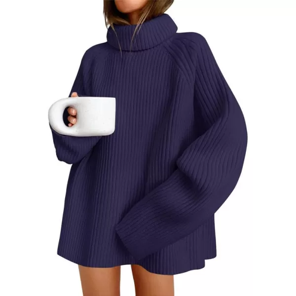 imageZESICA Womens 2024 Winter Sweaters Oversized Turtleneck Long Sleeve Chunky Knitted Tunic Pullover TopsNavy