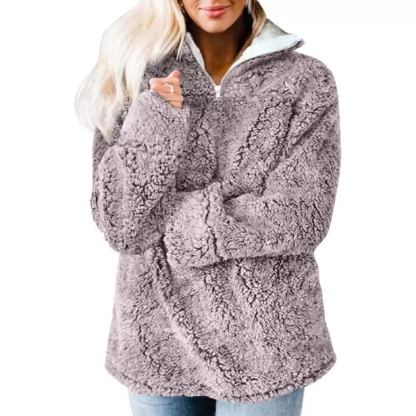 imageZESICA Womens Autumn Winter Long Sleeve Zipper Sherpa Fleece Sweatshirt Pullover Jacket CoatLight Coffee