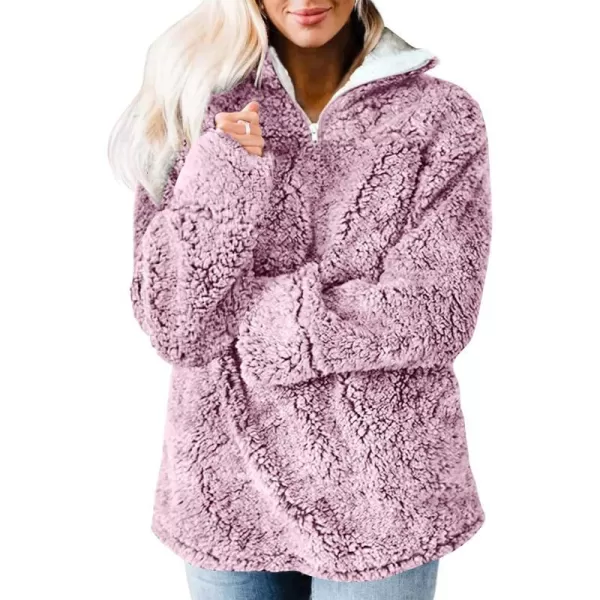 imageZESICA Womens Autumn Winter Long Sleeve Zipper Sherpa Fleece Sweatshirt Pullover Jacket CoatPurplish Red