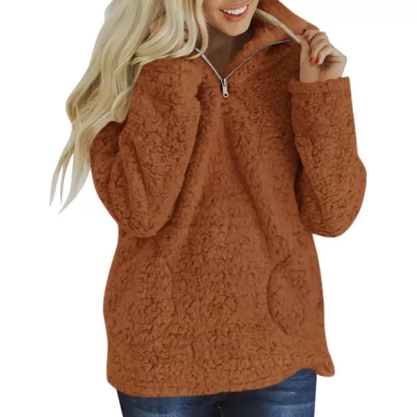imageZESICA Womens Autumn Winter Long Sleeve Zipper Sherpa Fleece Sweatshirt Pullover Jacket CoatSolidcaramel