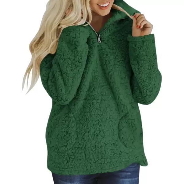 imageZESICA Womens Autumn Winter Long Sleeve Zipper Sherpa Fleece Sweatshirt Pullover Jacket CoatSolidforestgreen