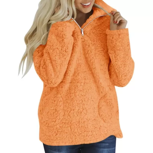 imageZESICA Womens Autumn Winter Long Sleeve Zipper Sherpa Fleece Sweatshirt Pullover Jacket CoatSolidlightorange