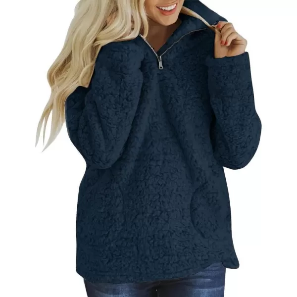 imageZESICA Womens Autumn Winter Long Sleeve Zipper Sherpa Fleece Sweatshirt Pullover Jacket CoatSolidroyalblue