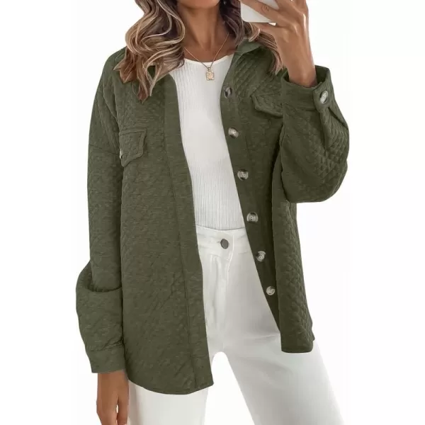 imageZESICA Womens Casual Long Sleeve Button Down Loose Lightweight Shacket Shirt Jacket Coat Outerwear with PocketsArmygreen