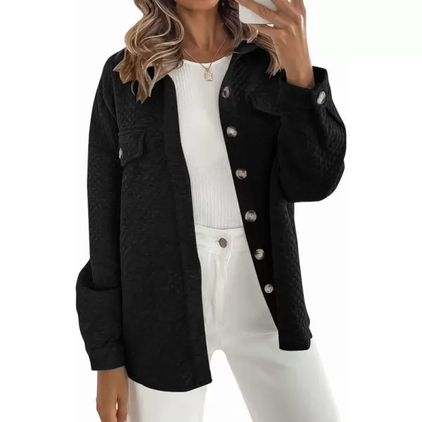 imageZESICA Womens Casual Long Sleeve Button Down Loose Lightweight Shacket Shirt Jacket Coat Outerwear with PocketsBlack