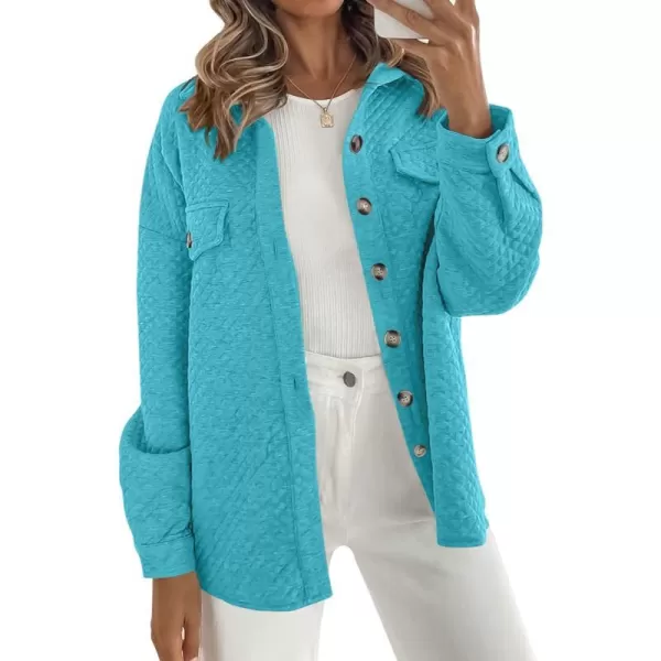 imageZESICA Womens Casual Long Sleeve Button Down Loose Lightweight Shacket Shirt Jacket Coat Outerwear with PocketsBrightblue