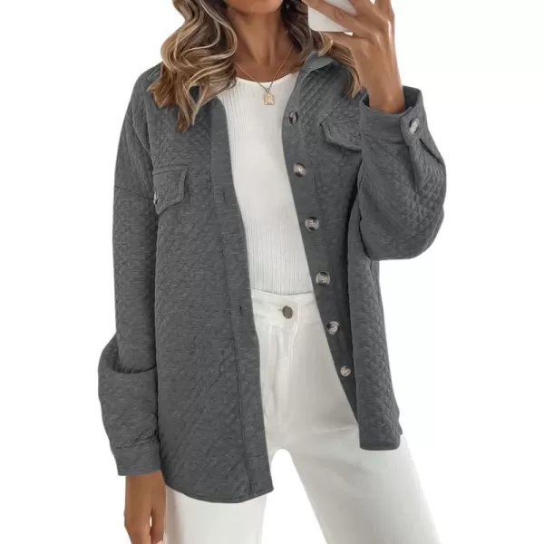 imageZESICA Womens Casual Long Sleeve Button Down Loose Lightweight Shacket Shirt Jacket Coat Outerwear with PocketsDarkgrey