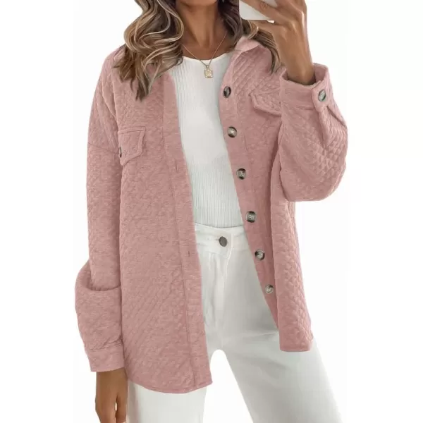 imageZESICA Womens Casual Long Sleeve Button Down Loose Lightweight Shacket Shirt Jacket Coat Outerwear with PocketsDarkpink