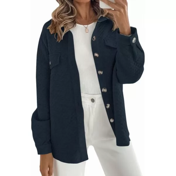 imageZESICA Womens Casual Long Sleeve Button Down Loose Lightweight Shacket Shirt Jacket Coat Outerwear with PocketsNavy