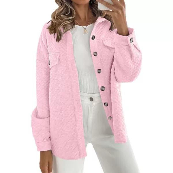 imageZESICA Womens Casual Long Sleeve Button Down Loose Lightweight Shacket Shirt Jacket Coat Outerwear with PocketsPink