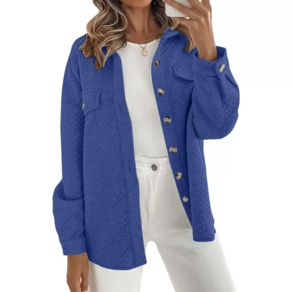 imageZESICA Womens Casual Long Sleeve Button Down Loose Lightweight Shacket Shirt Jacket Coat Outerwear with PocketsRoyalblue