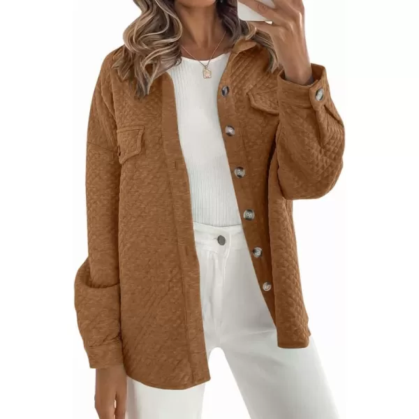 imageZESICA Womens Casual Long Sleeve Button Down Loose Lightweight Shacket Shirt Jacket Coat Outerwear with PocketsTan