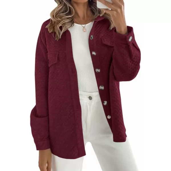 imageZESICA Womens Casual Long Sleeve Button Down Loose Lightweight Shacket Shirt Jacket Coat Outerwear with PocketsWine