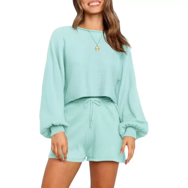 imageZESICA Womens Casual Long Sleeve Solid Color Knit Pullover Sweatsuit 2 Piece Short Sweater Outfits SetsMint