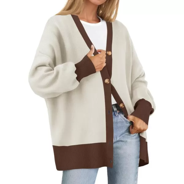 imageZESICA Womens Casual Loose Knitted Cardigan Long Sleeve Open Front Contrast Color Button Down Oversized Sweater CoatsBrown