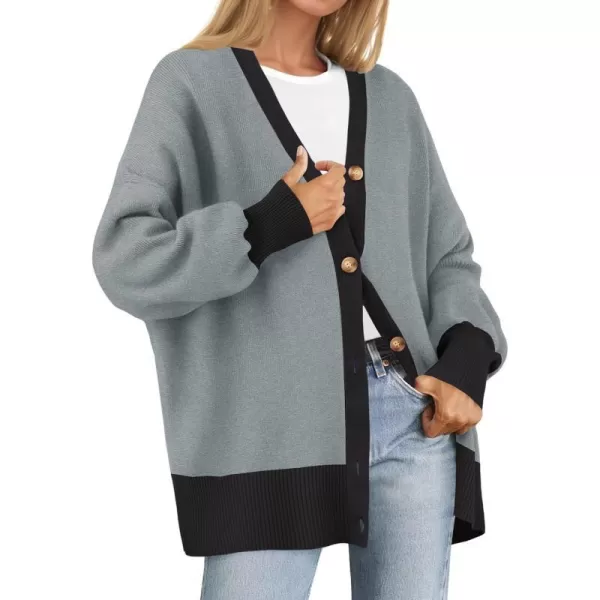 imageZESICA Womens Casual Loose Knitted Cardigan Long Sleeve Open Front Contrast Color Button Down Oversized Sweater CoatsGray