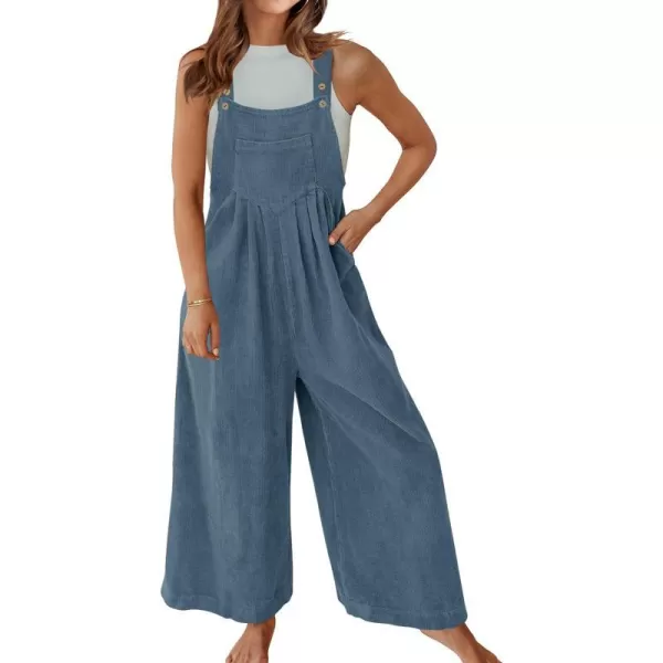 imageZESICA Womens Casual Overalls Jumpsuits Loose Corduroy Bib Adjustable Straps Wide Leg Long Pant Romper with PocketsDustyblue