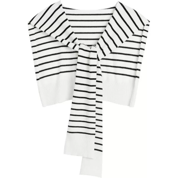 imageZESICA Womens Casual Sweater Shawl Wraps Striped Knitted Knotted Shawls Travel Scarf Wrap Cape Fashion Shoulder TopsWhite