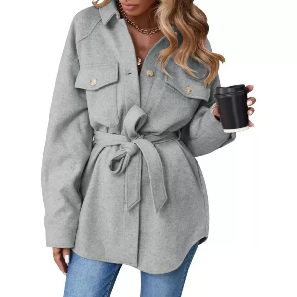 imageZESICA Womens Casual Trench Coat Long Sleeve Lapel Button Down Belted Jacket Outerwear Peacoat with PocketsGrey