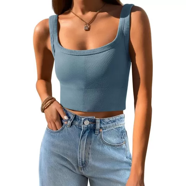 imageZESICA Womens Crop Tank Tops Ribbed Square Neck Basic Workout Yoga Tops Summer Sleeveless ShirtsDustyblue