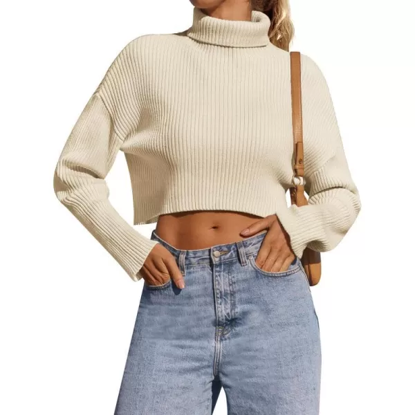 imageZESICA Womens Cropped Turtleneck Sweaters 2023 Fall Long Sleeve Ribbed Knit Oversized Casual Pullover Sweater TopsApricot