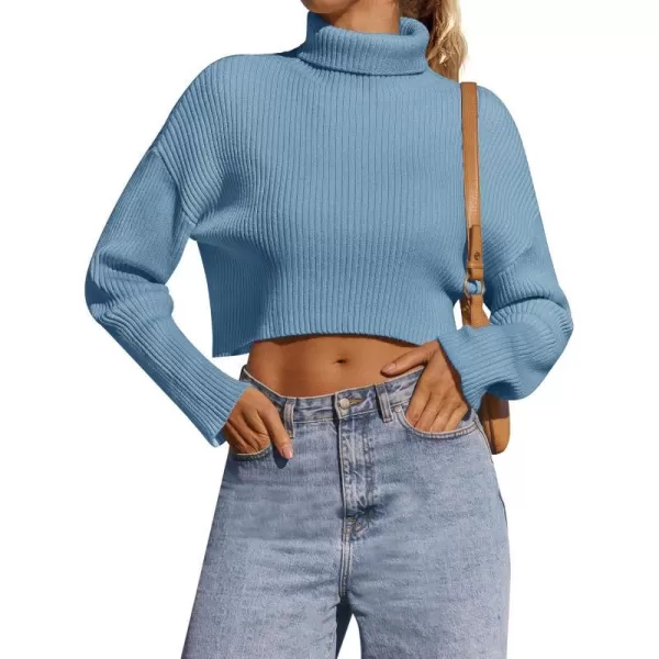 imageZESICA Womens Cropped Turtleneck Sweaters 2023 Fall Long Sleeve Ribbed Knit Oversized Casual Pullover Sweater TopsDustyblue