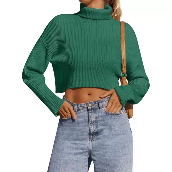 imageZESICA Womens Cropped Turtleneck Sweaters 2023 Fall Long Sleeve Ribbed Knit Oversized Casual Pullover Sweater TopsGreen