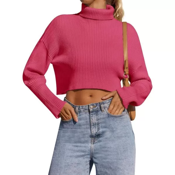 imageZESICA Womens Cropped Turtleneck Sweaters 2023 Fall Long Sleeve Ribbed Knit Oversized Casual Pullover Sweater TopsRose