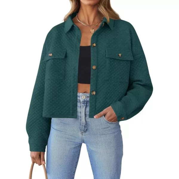 imageZESICA Womens Fall Casual Shacket Jackets 2023 Long Sleeve Button Down Lightweight Cropped Shirt Outerwear Coat with PocketsDarkgreen