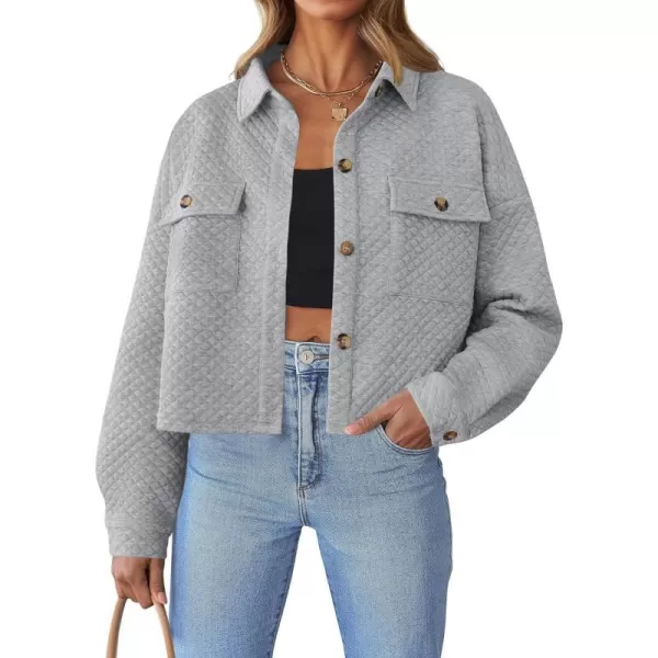 imageZESICA Womens Fall Casual Shacket Jackets 2023 Long Sleeve Button Down Lightweight Cropped Shirt Outerwear Coat with PocketsLightgrey
