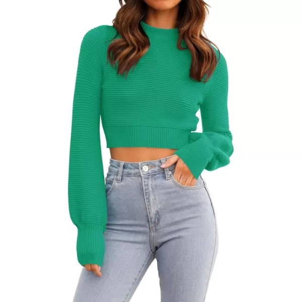imageZESICA Womens Fall Mock Neck Cropped Sweater 2023 Long Sleeve Soft Ribbed Knit Pullover Jumper TopsGreen