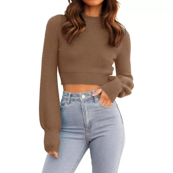imageZESICA Womens Fall Mock Neck Cropped Sweater 2023 Long Sleeve Soft Ribbed Knit Pullover Jumper TopsKhaki