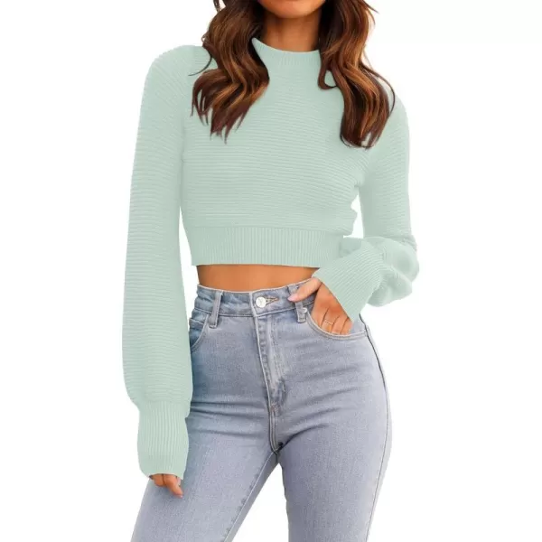 imageZESICA Womens Fall Mock Neck Cropped Sweater 2023 Long Sleeve Soft Ribbed Knit Pullover Jumper TopsLightgreen