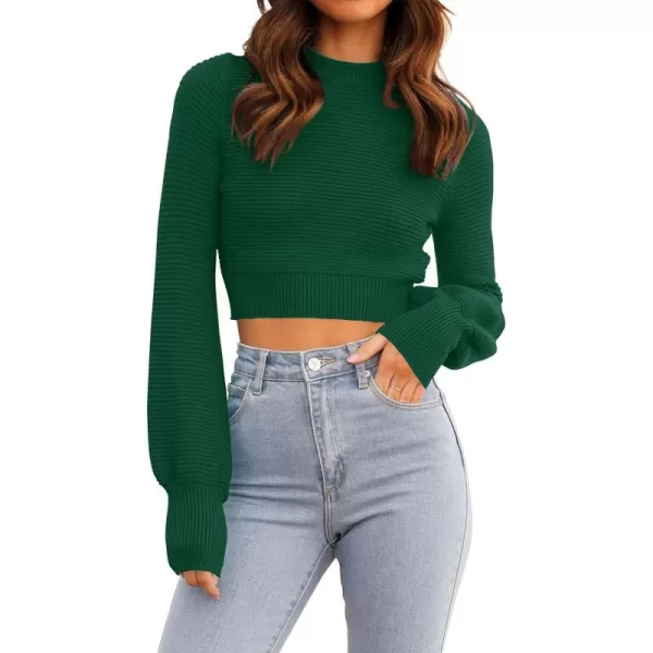 imageZESICA Womens Fall Mock Neck Cropped Sweater 2024 Long Sleeve Soft Ribbed Knit Pullover Jumper TopsDarkgreen