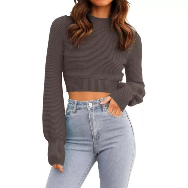 imageZESICA Womens Fall Mock Neck Cropped Sweater 2024 Long Sleeve Soft Ribbed Knit Pullover Jumper TopsNutmeg