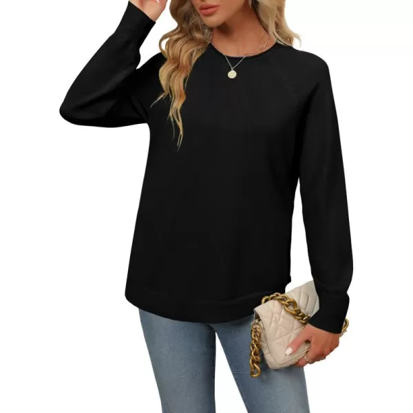 imageZESICA Womens Fall Oversized Crew Neck Sweater 2023 Long Sleeve Solid Color Casual Knitted Pullover Tunic TopsBlack