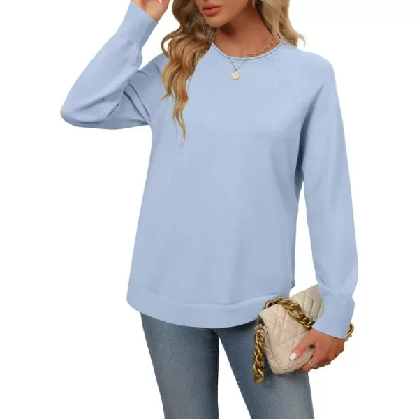 imageZESICA Womens Fall Oversized Crew Neck Sweater 2023 Long Sleeve Solid Color Casual Knitted Pullover Tunic TopsBlue