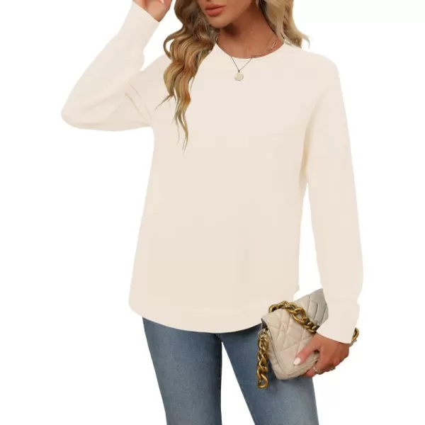 imageZESICA Womens Fall Oversized Crew Neck Sweater 2023 Long Sleeve Solid Color Casual Knitted Pullover Tunic TopsIvory