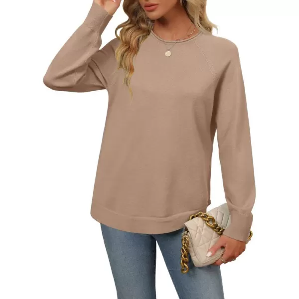 imageZESICA Womens Fall Oversized Crew Neck Sweater 2023 Long Sleeve Solid Color Casual Knitted Pullover Tunic TopsKhaki