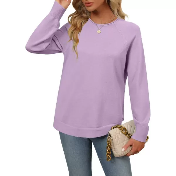 imageZESICA Womens Fall Oversized Crew Neck Sweater 2023 Long Sleeve Solid Color Casual Knitted Pullover Tunic TopsLavender