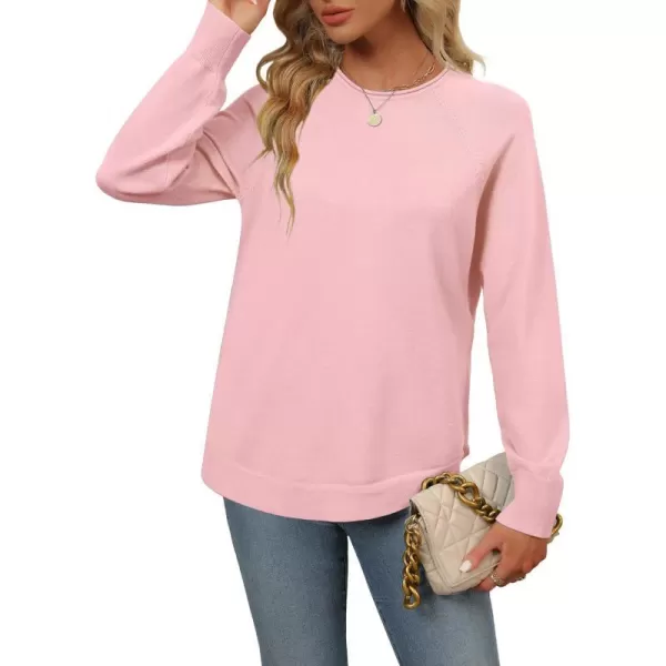 imageZESICA Womens Fall Oversized Crew Neck Sweater 2023 Long Sleeve Solid Color Casual Knitted Pullover Tunic TopsPink