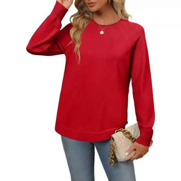 imageZESICA Womens Fall Oversized Crew Neck Sweater 2023 Long Sleeve Solid Color Casual Knitted Pullover Tunic TopsRed