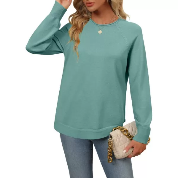 imageZESICA Womens Fall Oversized Crew Neck Sweater 2023 Long Sleeve Solid Color Casual Knitted Pullover Tunic TopsSage