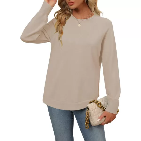 imageZESICA Womens Fall Oversized Crew Neck Sweater 2023 Long Sleeve Solid Color Casual Knitted Pullover Tunic TopsSand