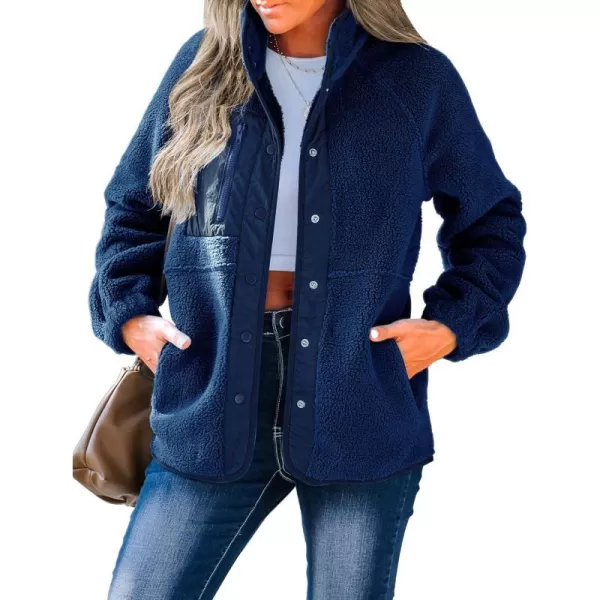imageZESICA Womens Fall Winter Sherpa Fleece Jacket Casual Long Sleeve Button Down Fuzzy Shacket Outerwear CoatRoyalblue