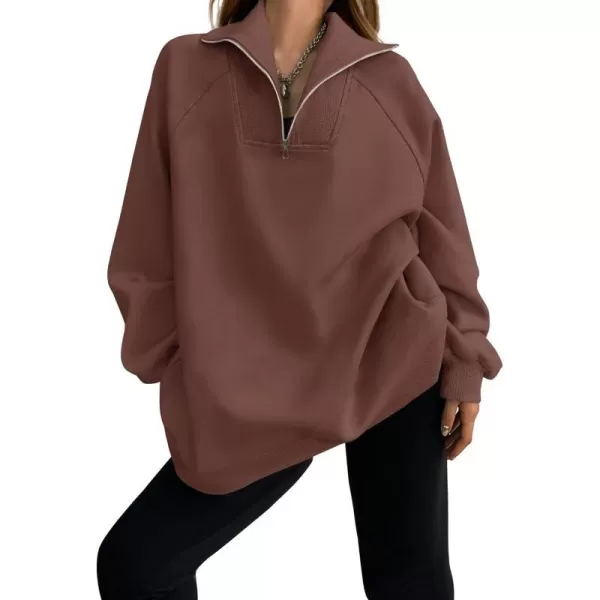 imageZESICA Womens Half Zip Oversized Sweatshirts 2023 Long Sleeve Quarter Zipper Fleece Y2K Pullover Hoodies TopsBrown