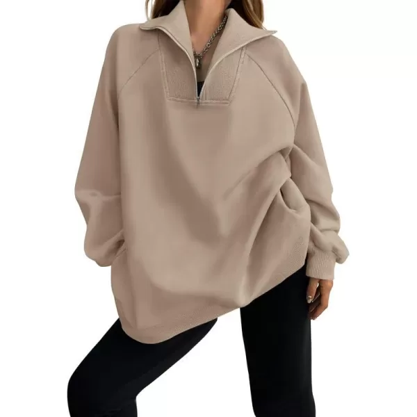 imageZESICA Womens Half Zip Oversized Sweatshirts 2023 Long Sleeve Quarter Zipper Fleece Y2K Pullover Hoodies TopsKhaki