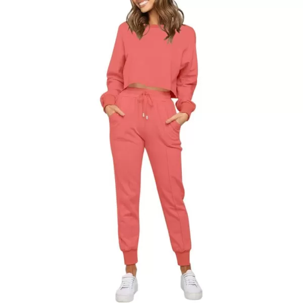 imageZESICA Womens Long Sleeve Crop Top and Pants Pajama Sets 2 Piece Jogger Long Sleepwear Loungewear Pjs SetsGrapefruit