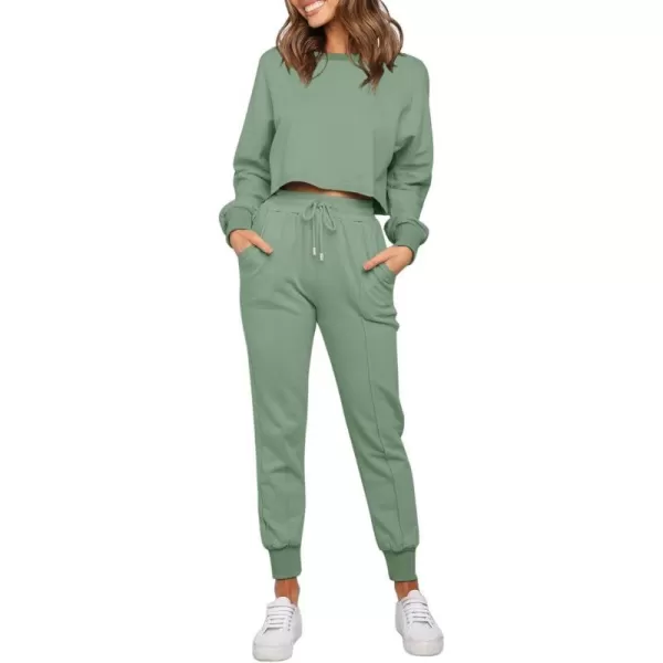imageZESICA Womens Long Sleeve Crop Top and Pants Pajama Sets 2 Piece Jogger Long Sleepwear Loungewear Pjs SetsGreen