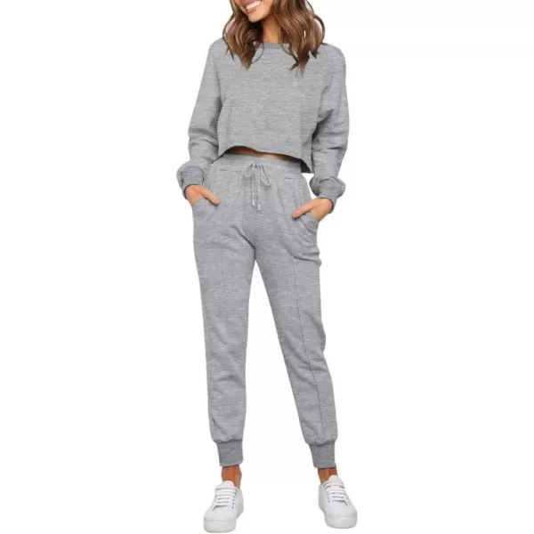 imageZESICA Womens Long Sleeve Crop Top and Pants Pajama Sets 2 Piece Jogger Long Sleepwear Loungewear Pjs SetsGrey